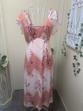 Madeline Pink Floral Maxi Dress with Ruffle Cap Sleeves